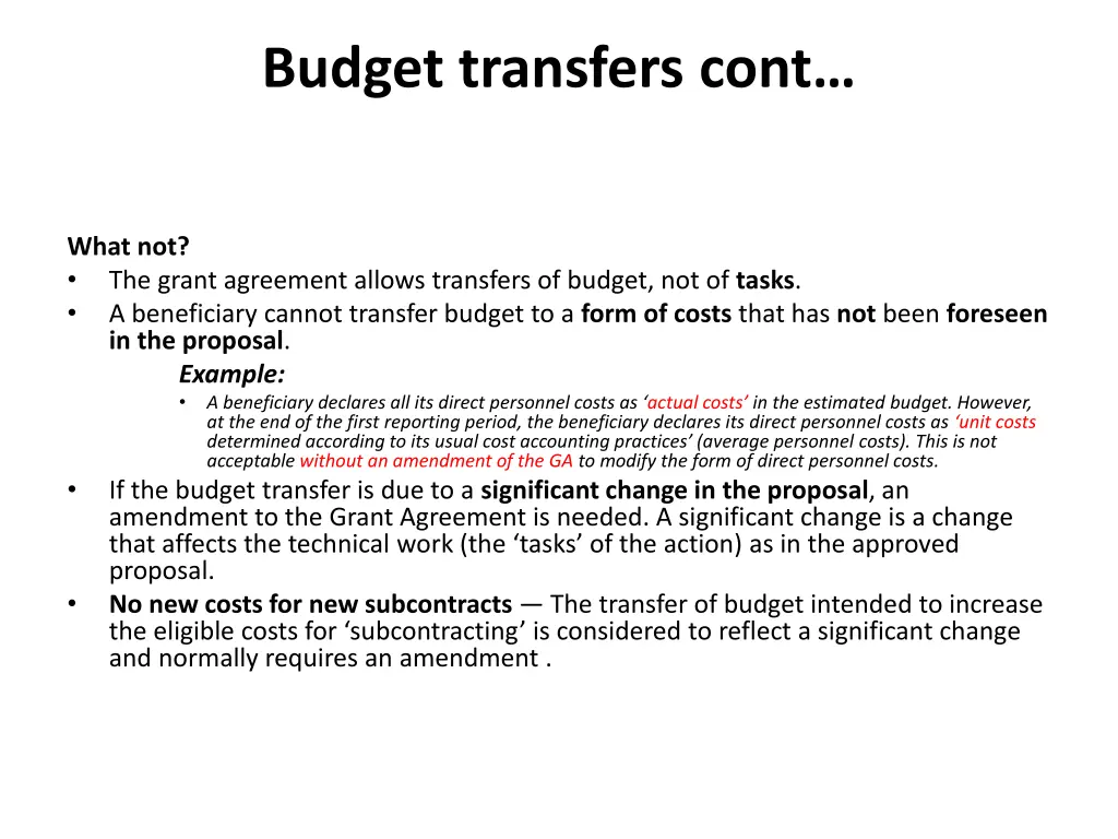 budget transfers cont