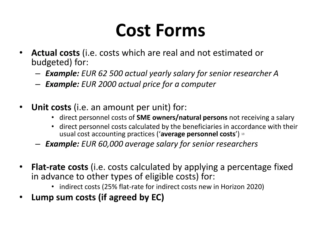 cost forms