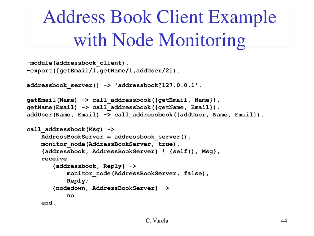 address book client example with node monitoring