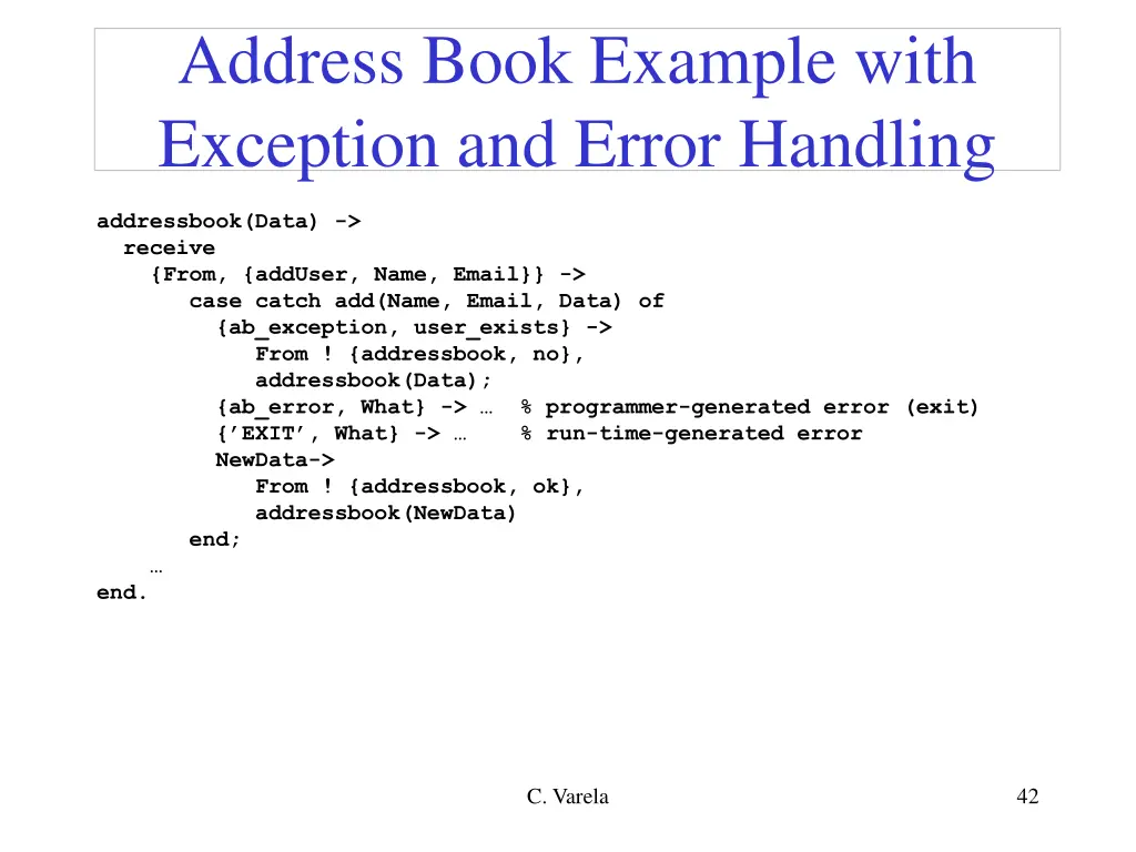 address book example with exception and error