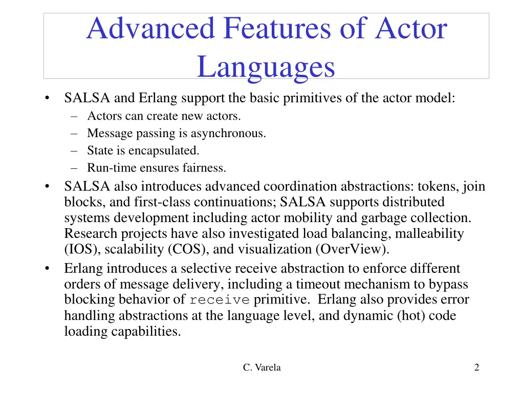 advanced features of actor languages salsa