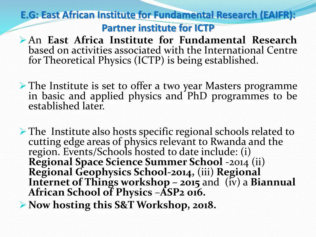 e g east african institute for fundamental