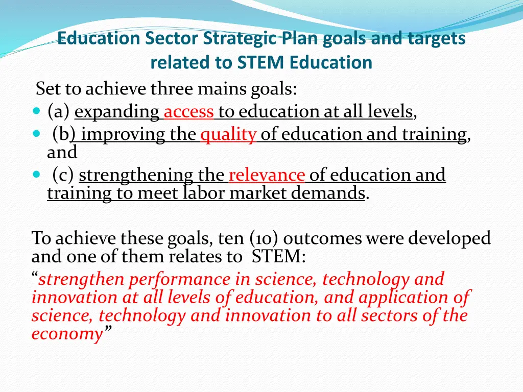 education sector strategic plan goals and targets