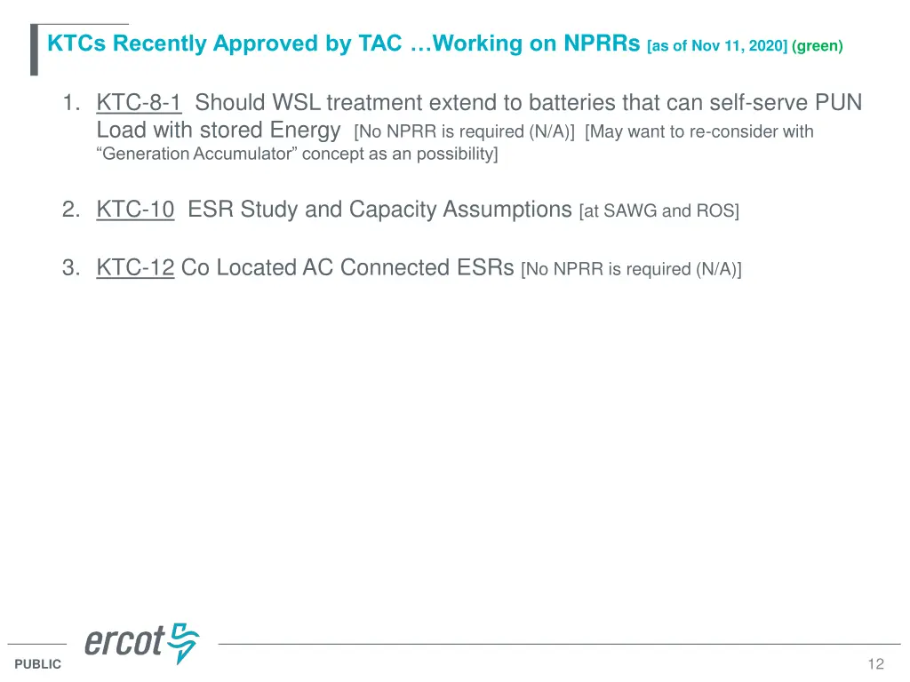 ktcs recently approved by tac working on nprrs
