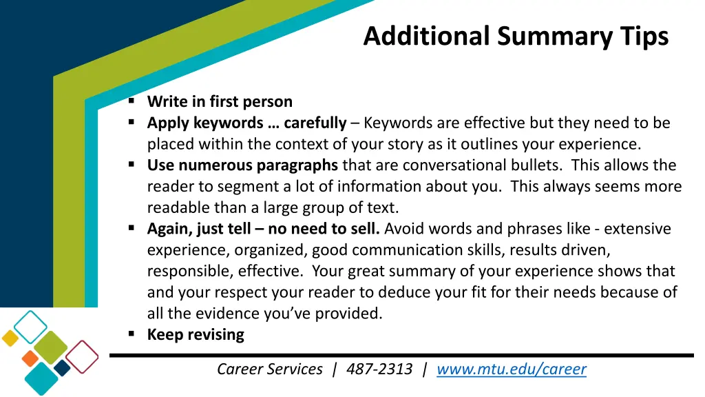 additional summary tips