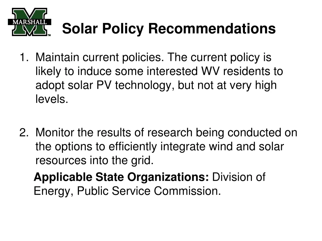 solar policy recommendations