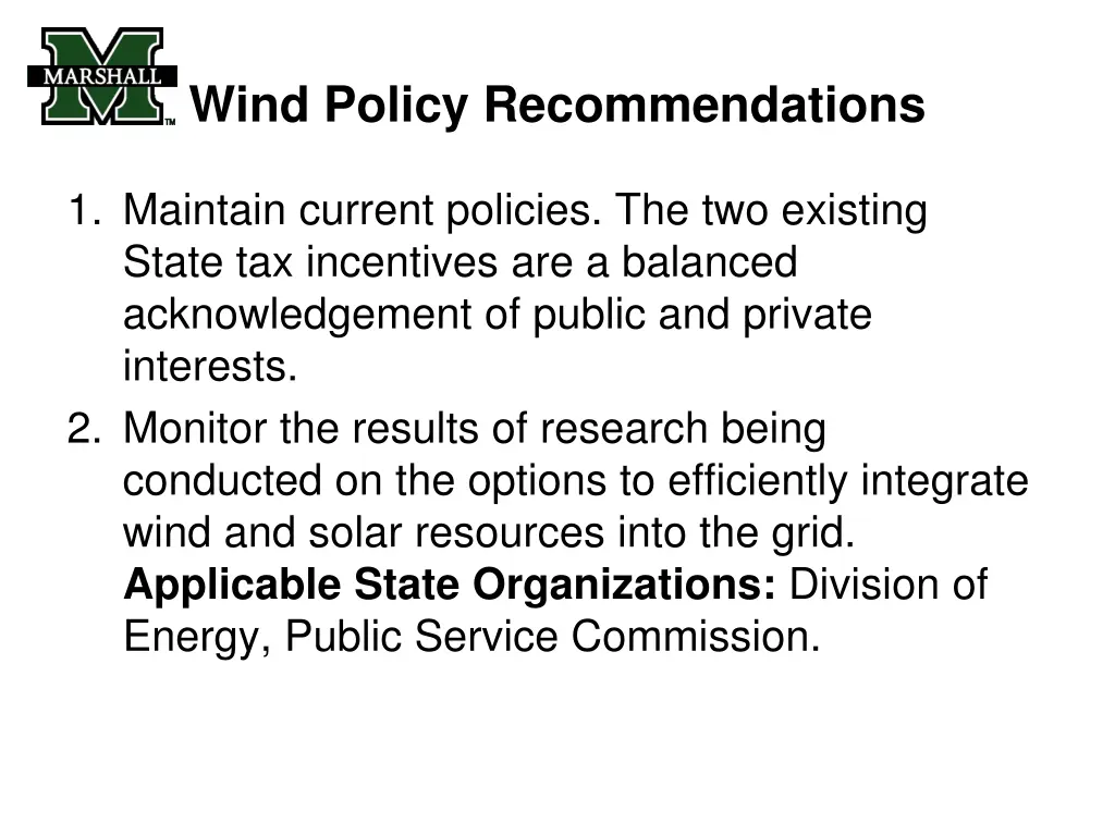 wind policy recommendations