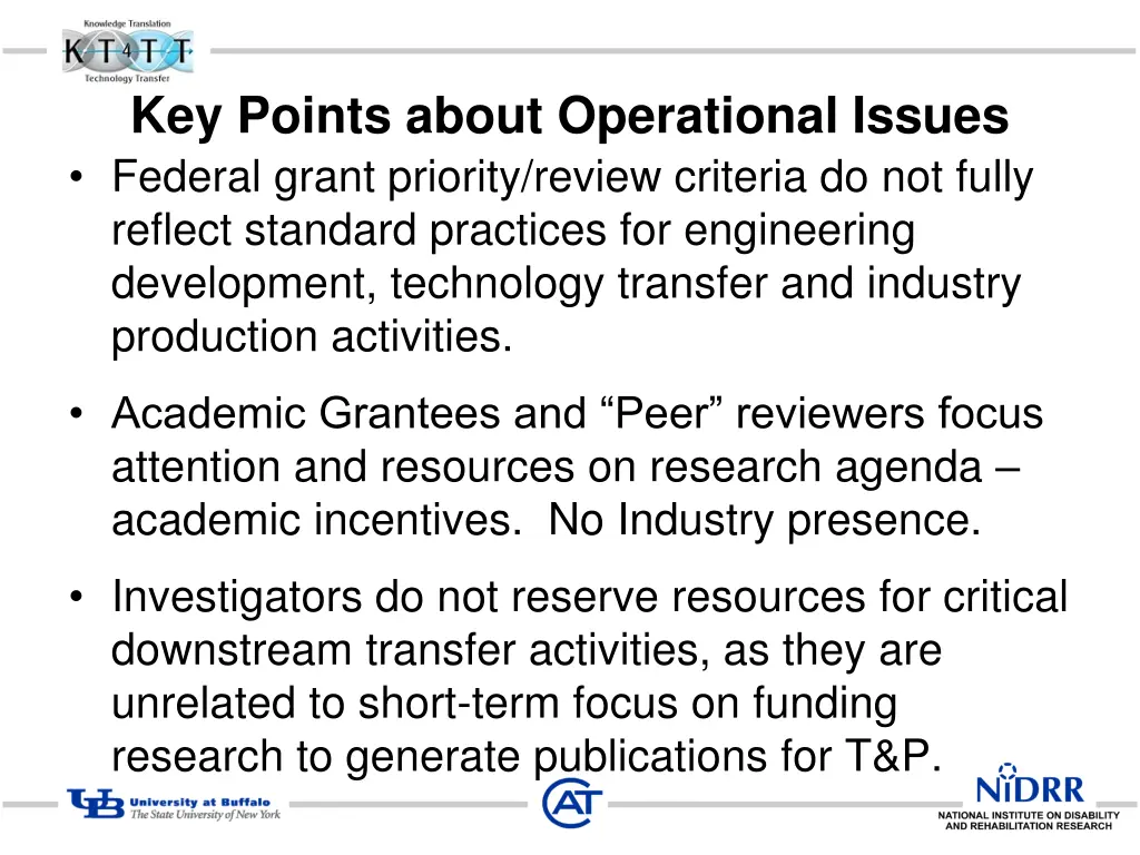 key points about operational issues federal grant