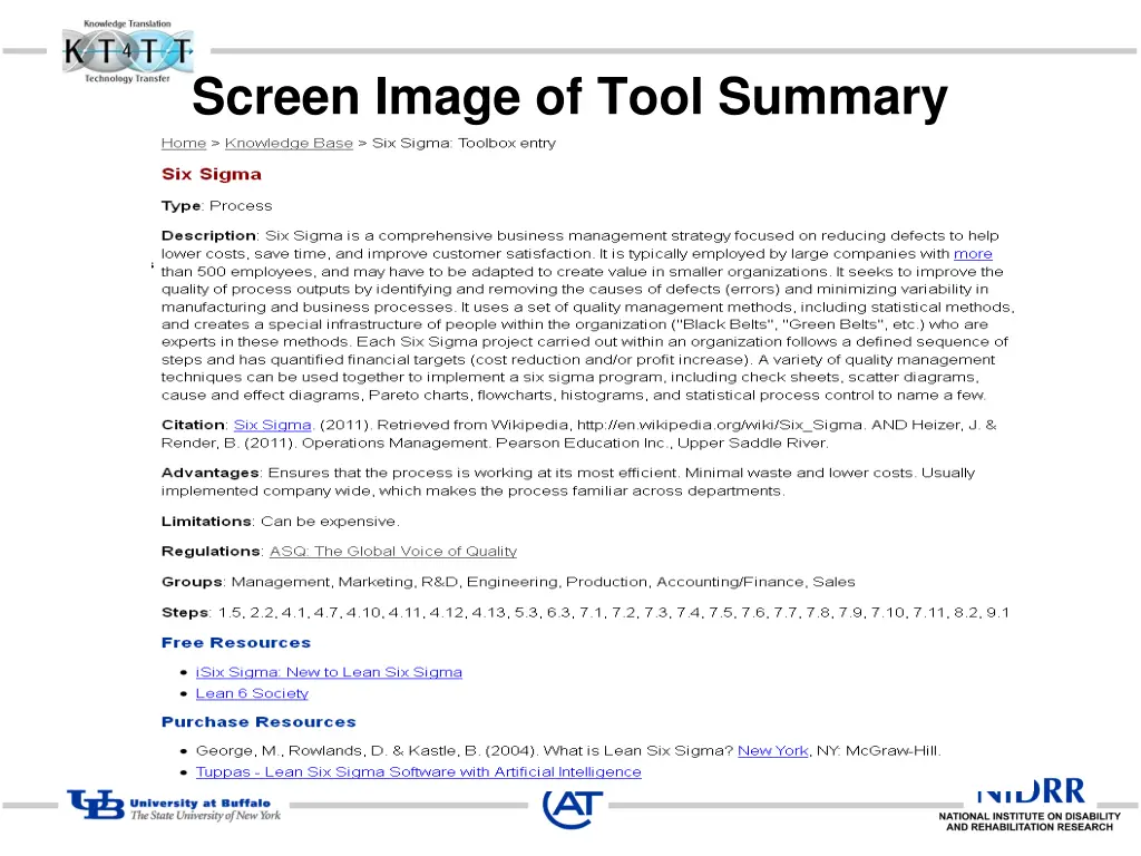 screen image of tool summary