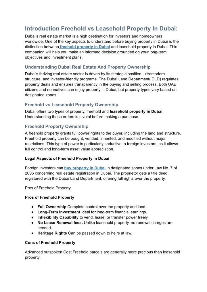 introduction freehold vs leasehold property