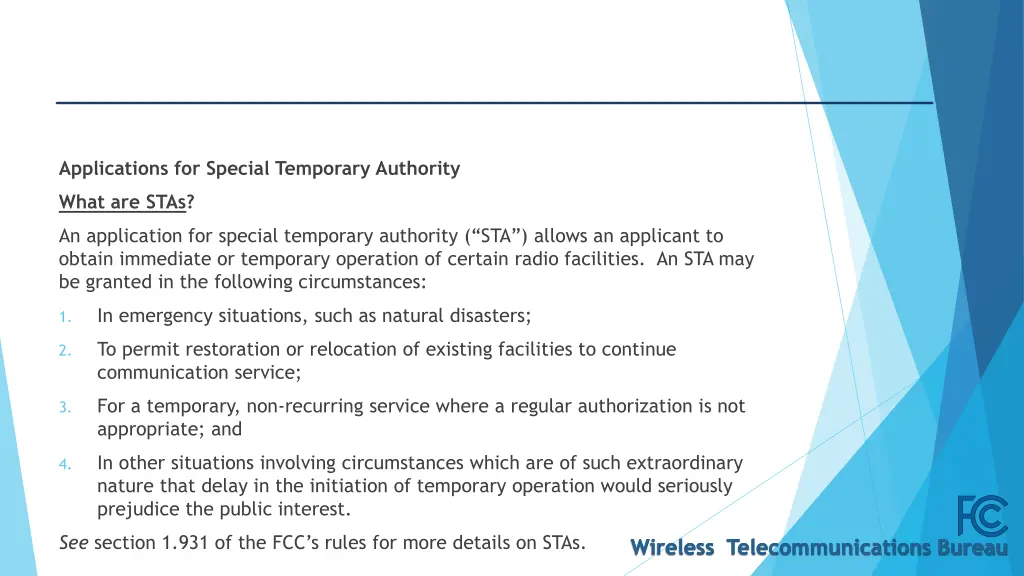 applications for special temporary authority