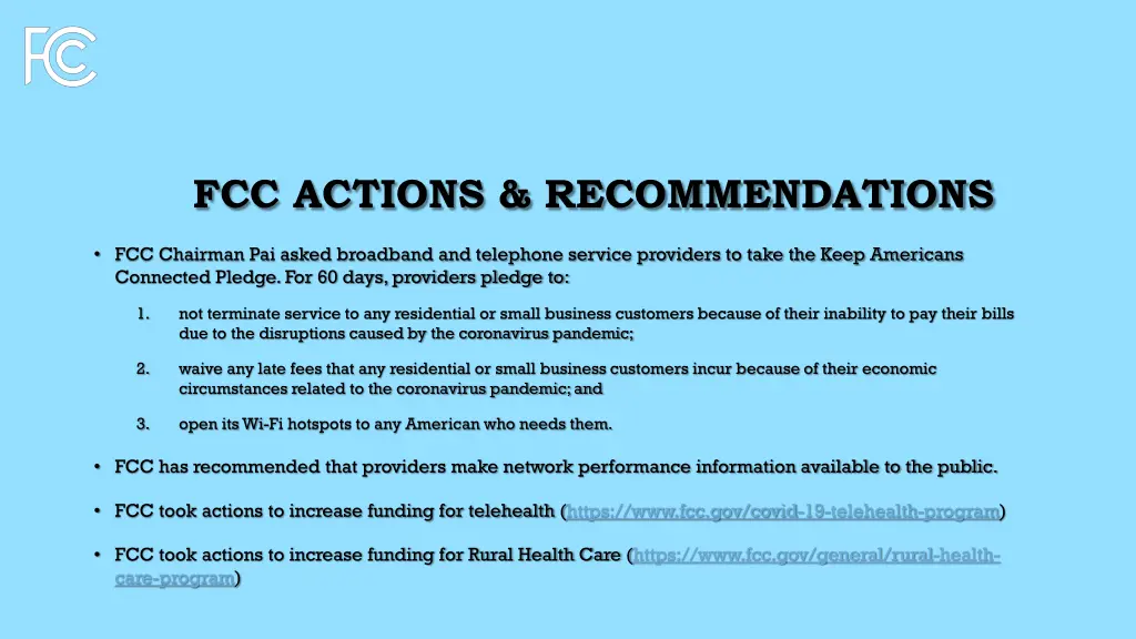 fcc actions recommendations