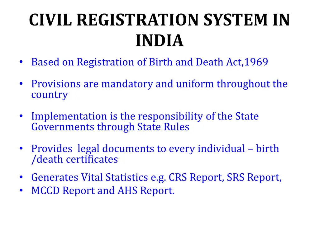 civil registration system in india based