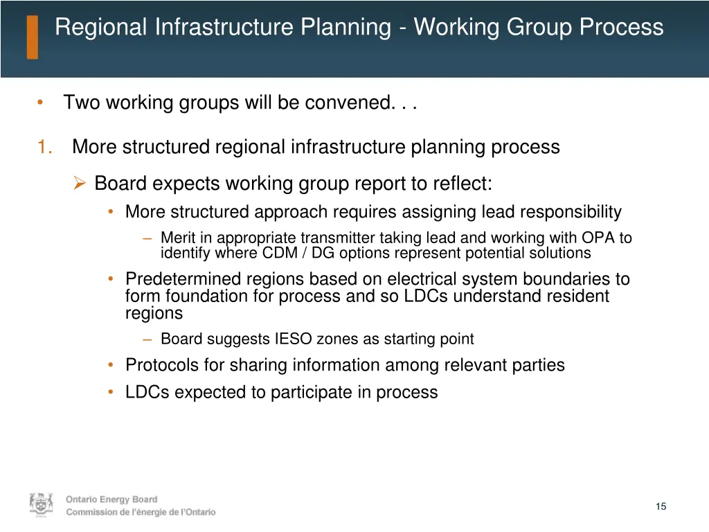 regional infrastructure planning working group