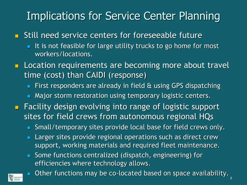 implications for service center planning