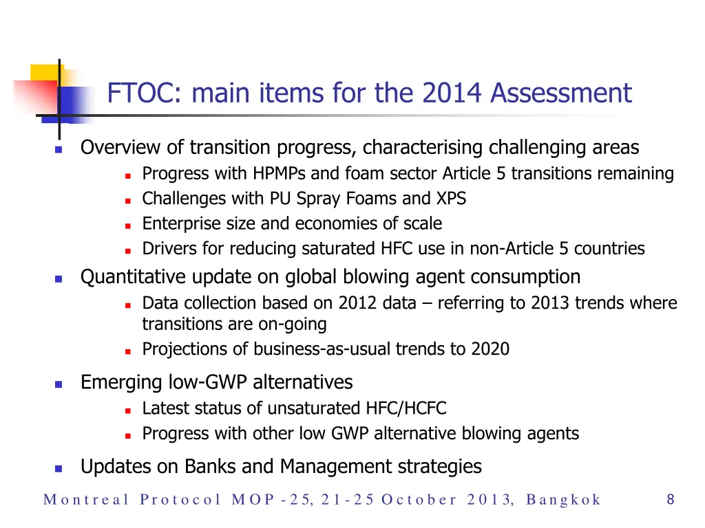 ftoc main items for the 2014 assessment