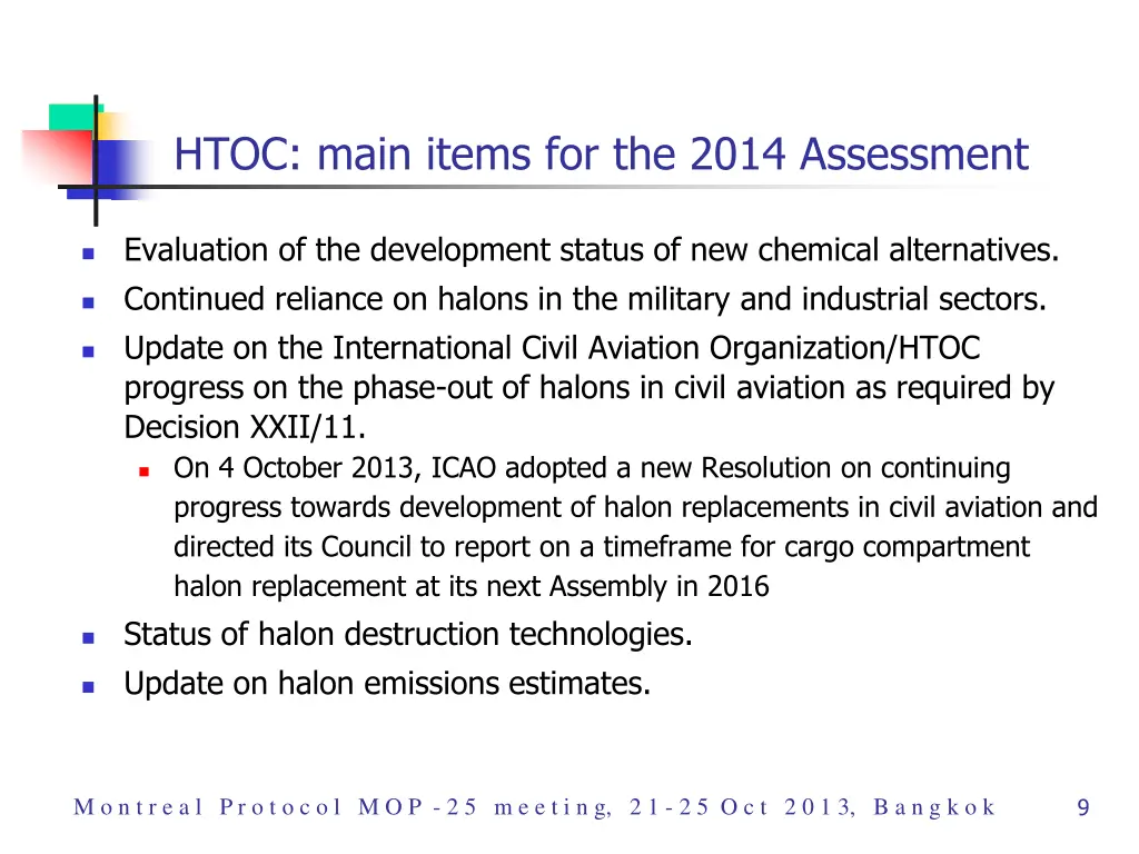 htoc main items for the 2014 assessment