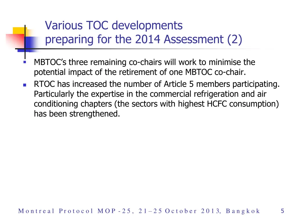 various toc developments preparing for the 2014 1