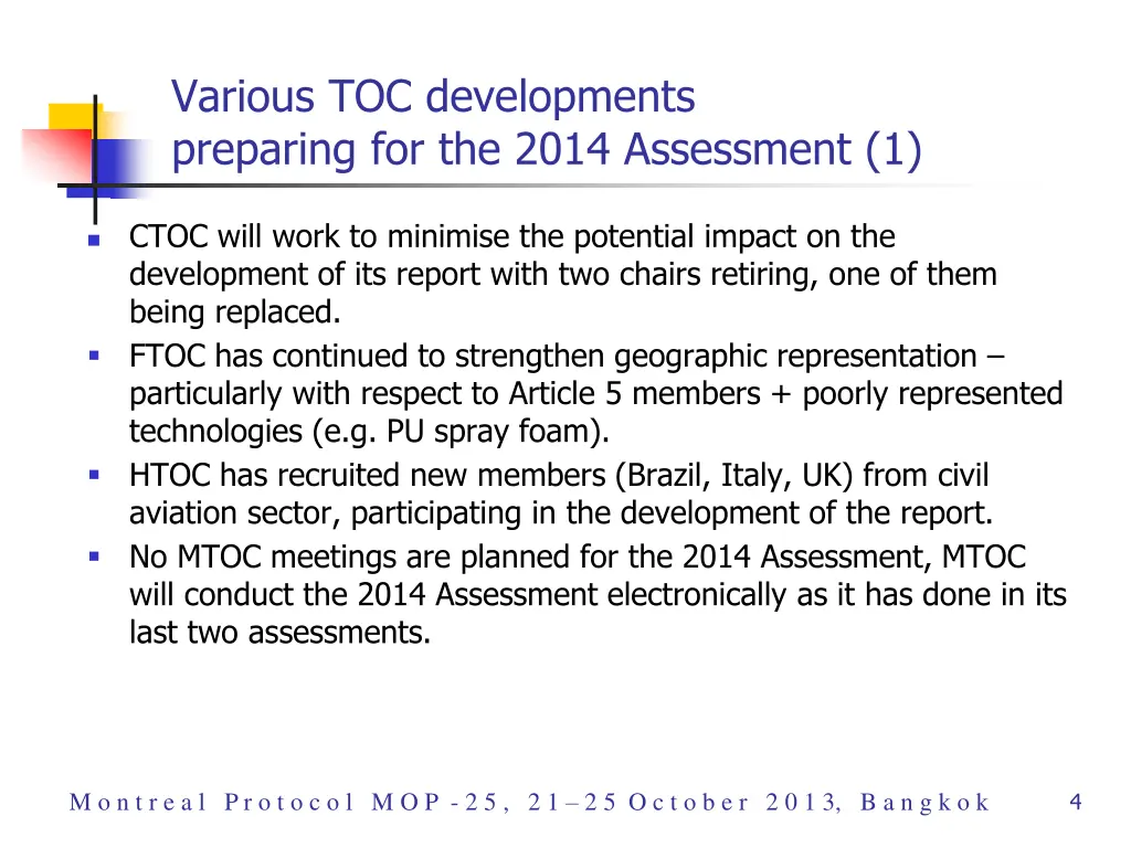 various toc developments preparing for the 2014
