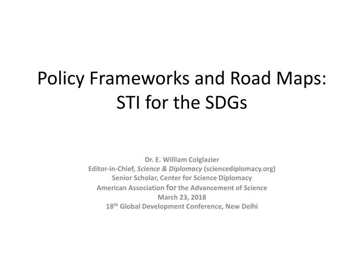 policy frameworks and road maps sti for the sdgs