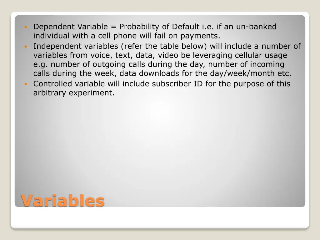 dependent variable probability of default
