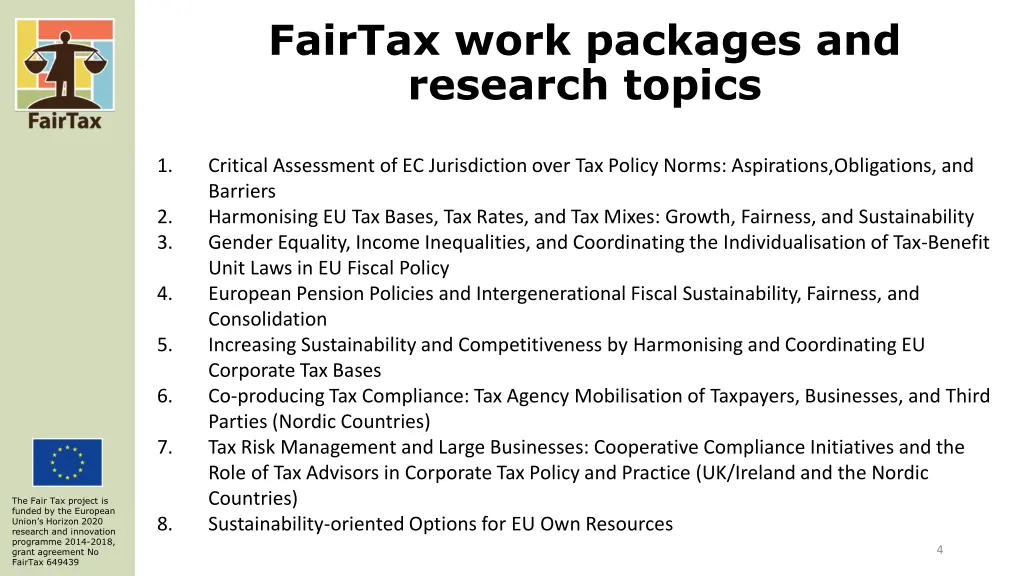 fairtax work packages and research topics