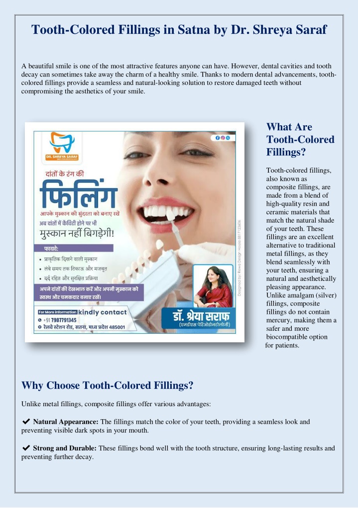 tooth colored fillings in satna by dr shreya saraf