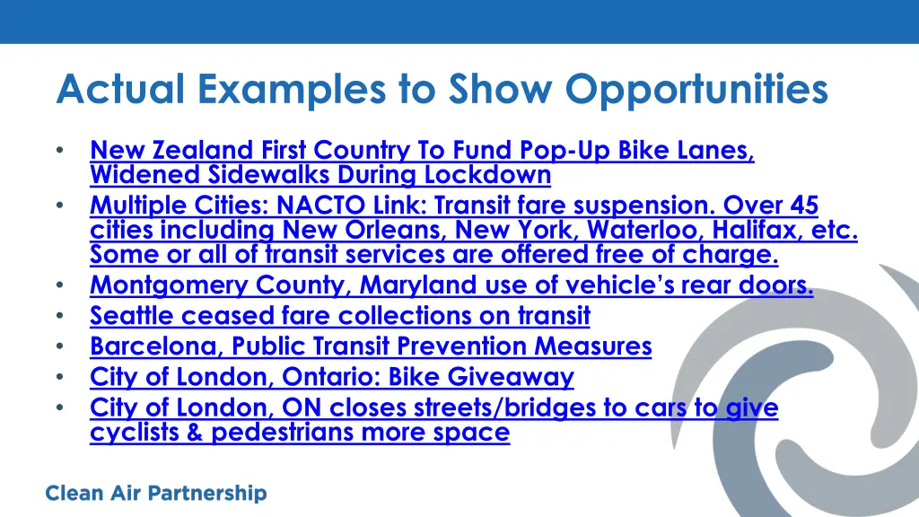 actual examples to show opportunities