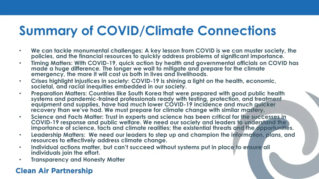 summary of covid climate connections