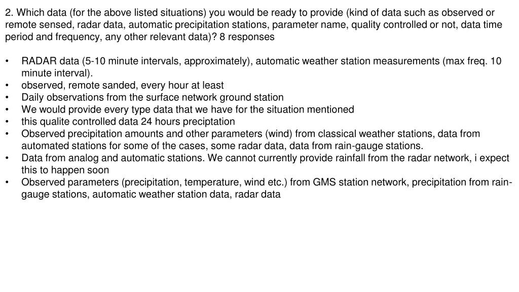 2 which data for the above listed situations