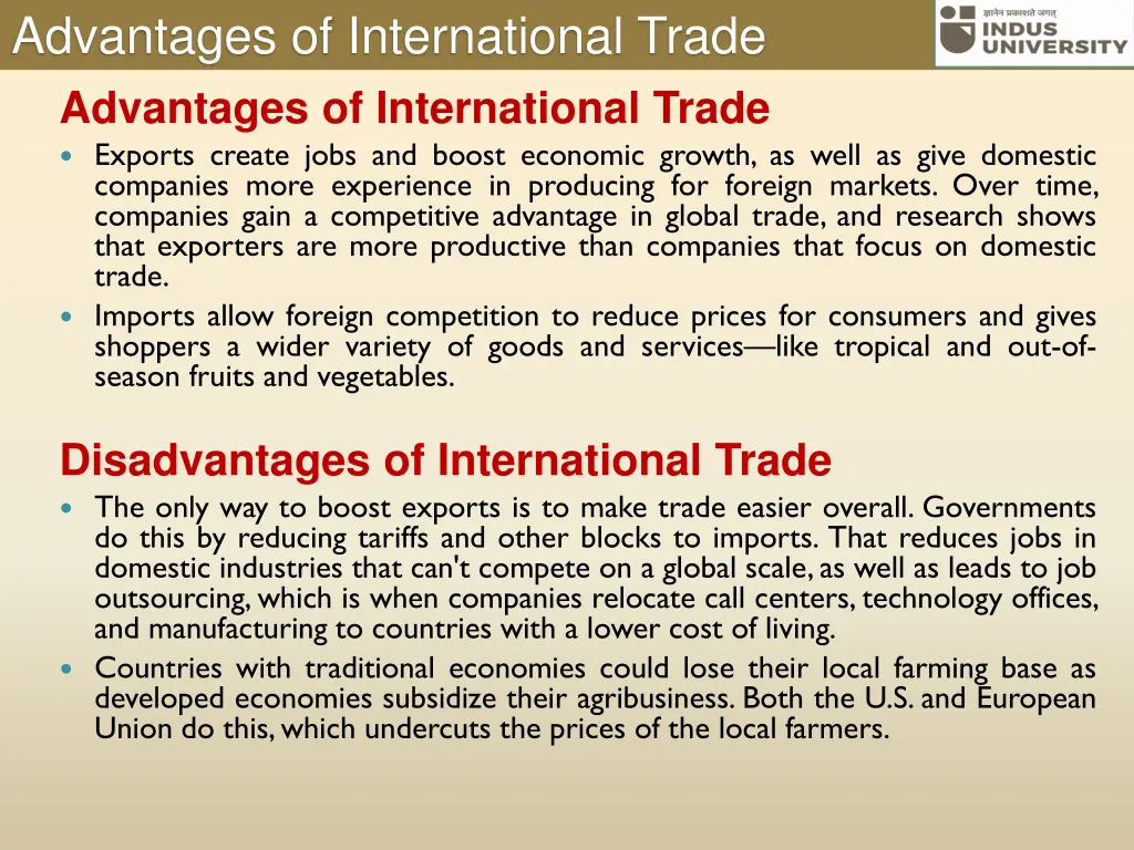 advantages of international trade advantages