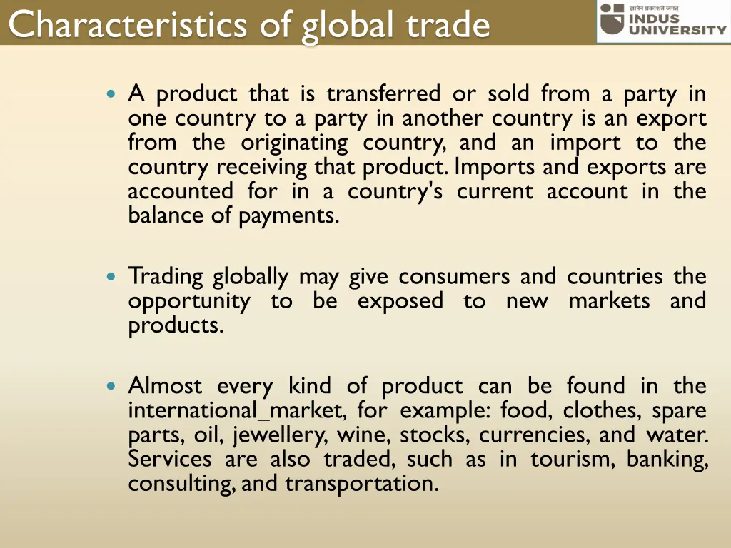 characteristics of global trade