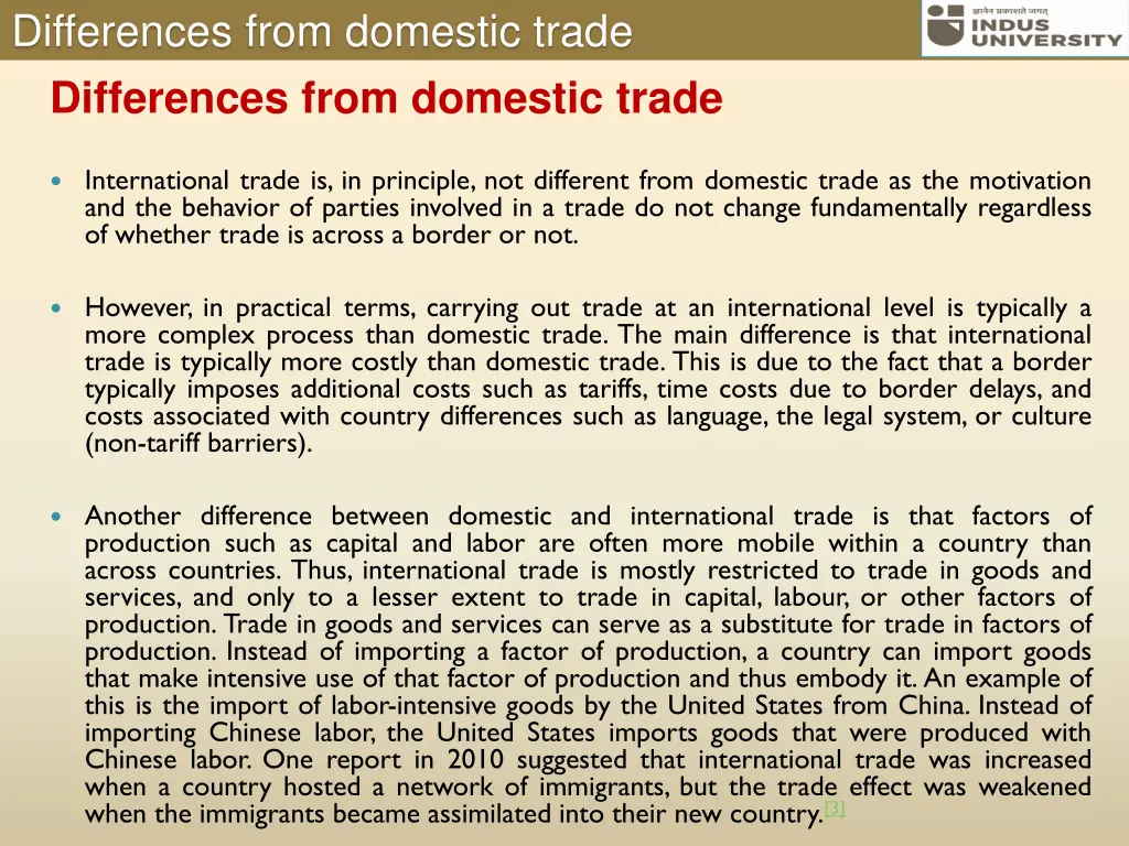 differences from domestic trade differences from