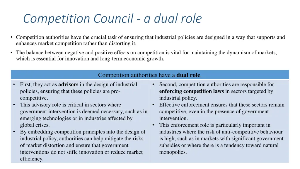 competition council a dual role