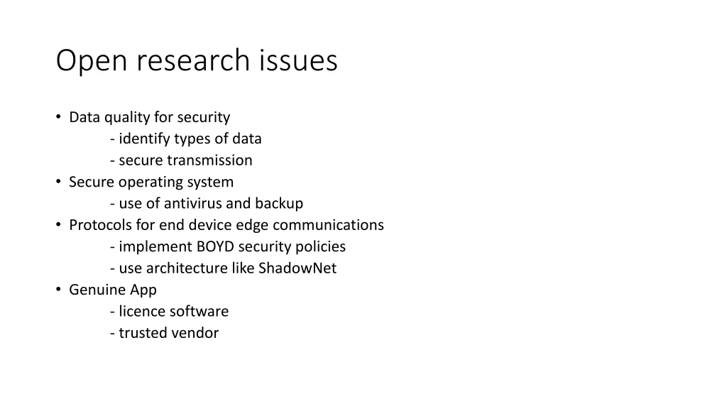 open research issues