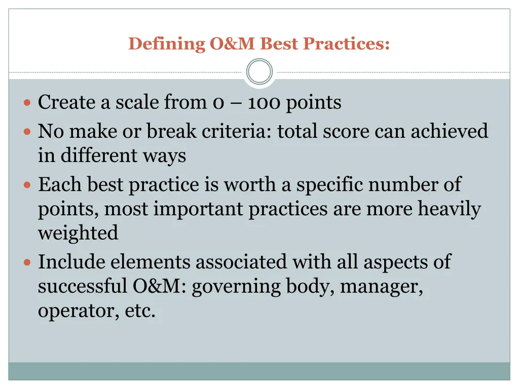 defining o m best practices