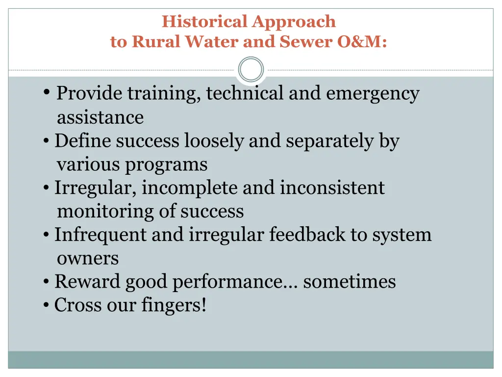 historical approach to rural water and sewer o m
