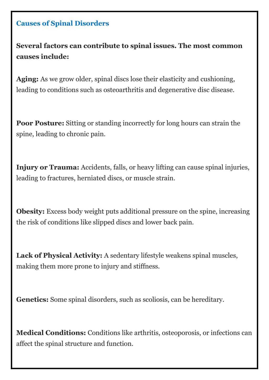 causes of spinal disorders