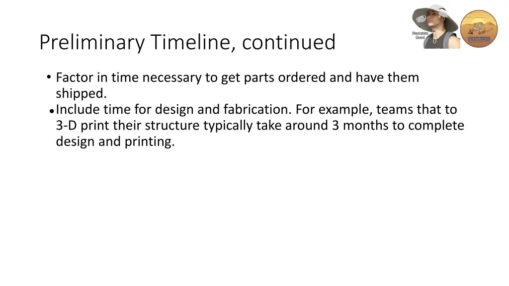 preliminary timeline continued