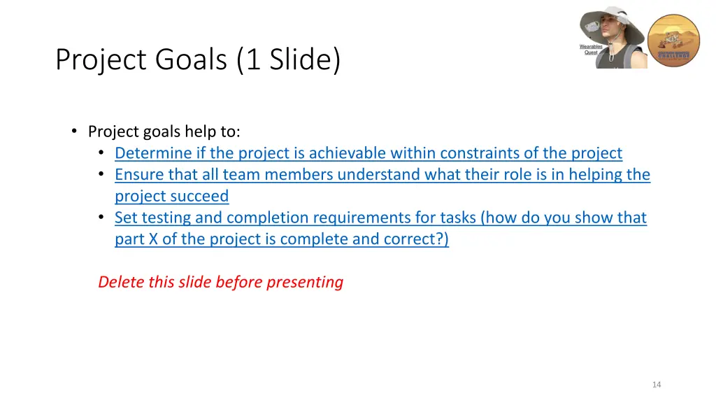project goals 1 slide