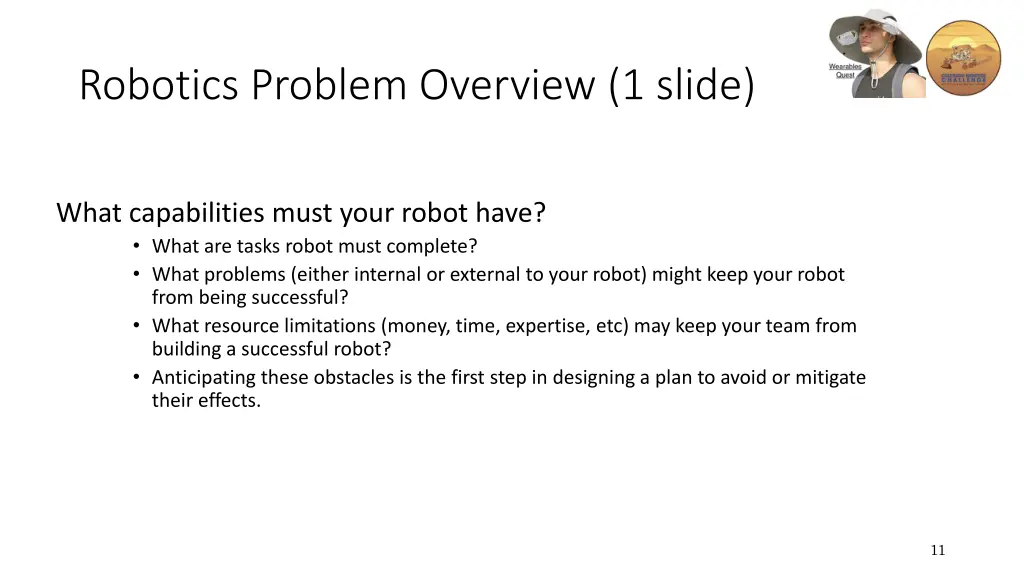 robotics problem overview 1 slide