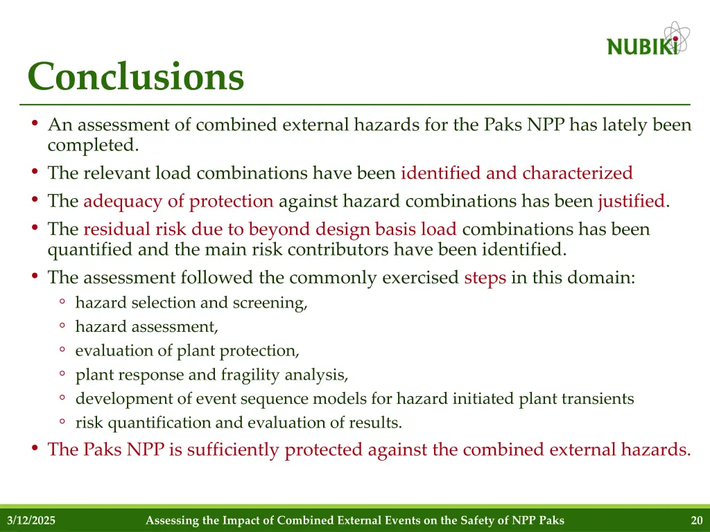 conclusions an assessment of combined external