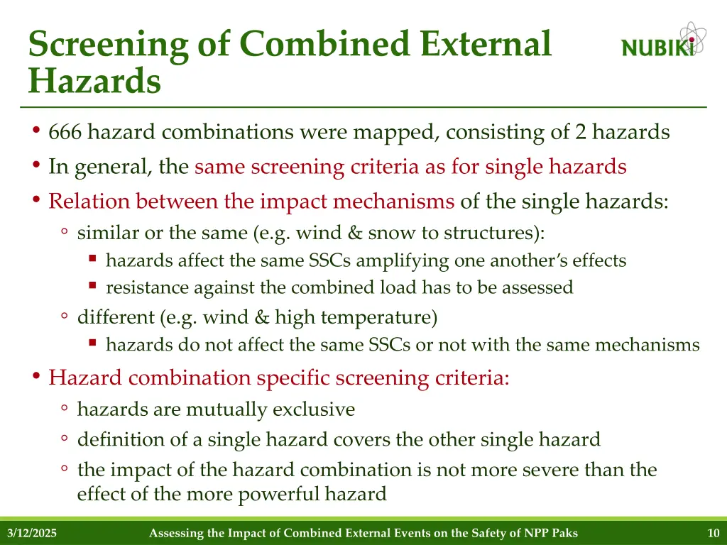 screening of combined external hazards 666 hazard