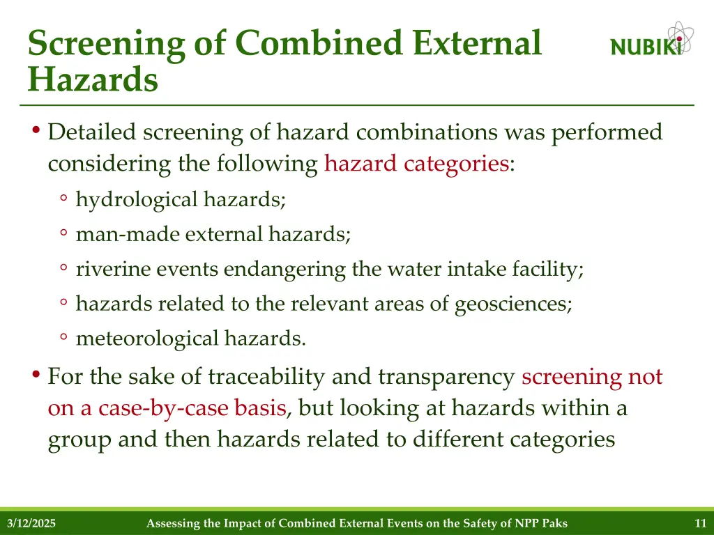 screening of combined external hazards detailed