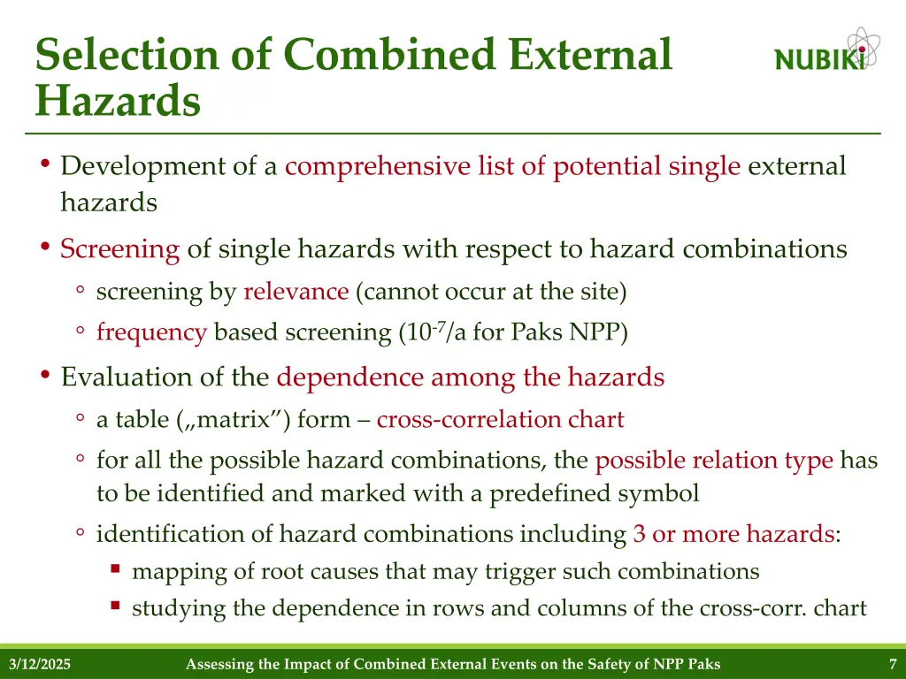 selection of combined external hazards