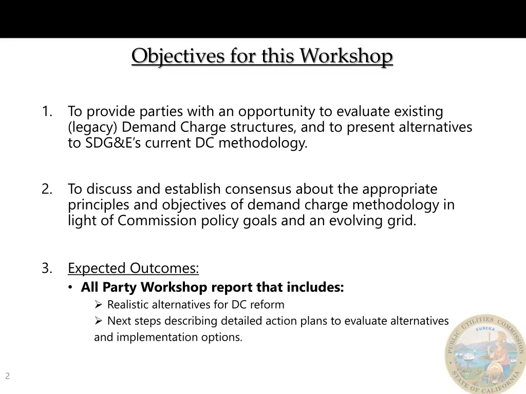 objectives for this workshop