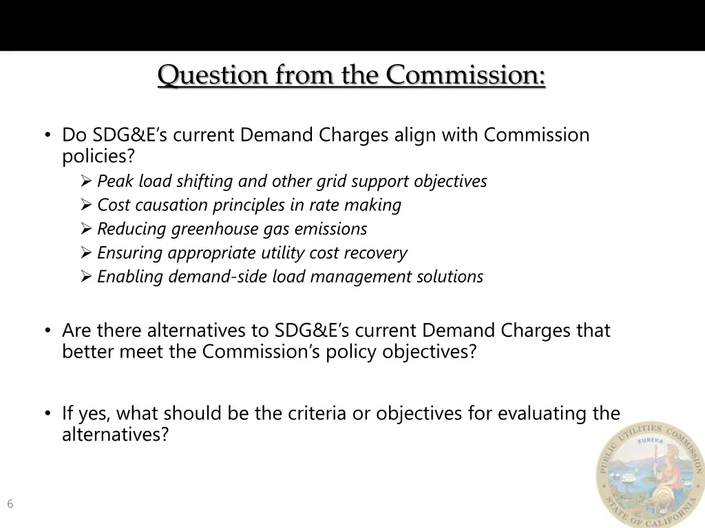 question from the commission