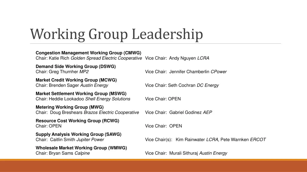 working group leadership