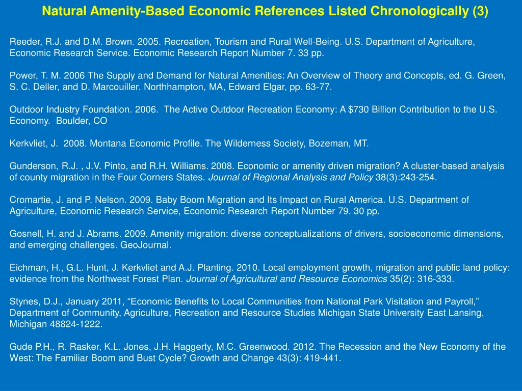 natural amenity based economic references listed 2