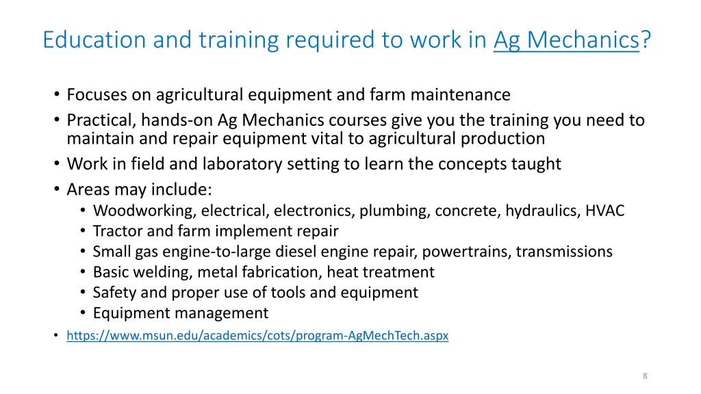 education and training required to work